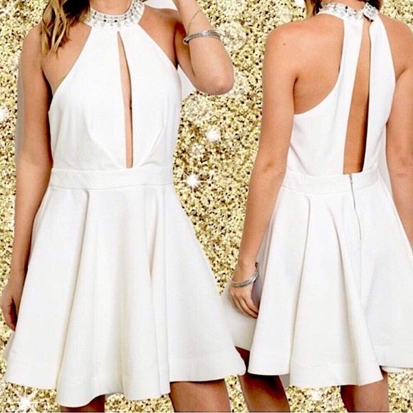 Crystal Embellished White Halter Low Front Dress with Open Back NWT S/M/L - Picture 1 of 10